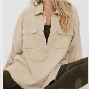 Offline by Aerie Shacket Pullover Quarter Zip cream Corduroy Women's  small